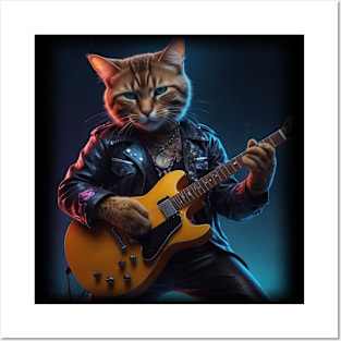 Rockstar Cat Guitar Posters and Art